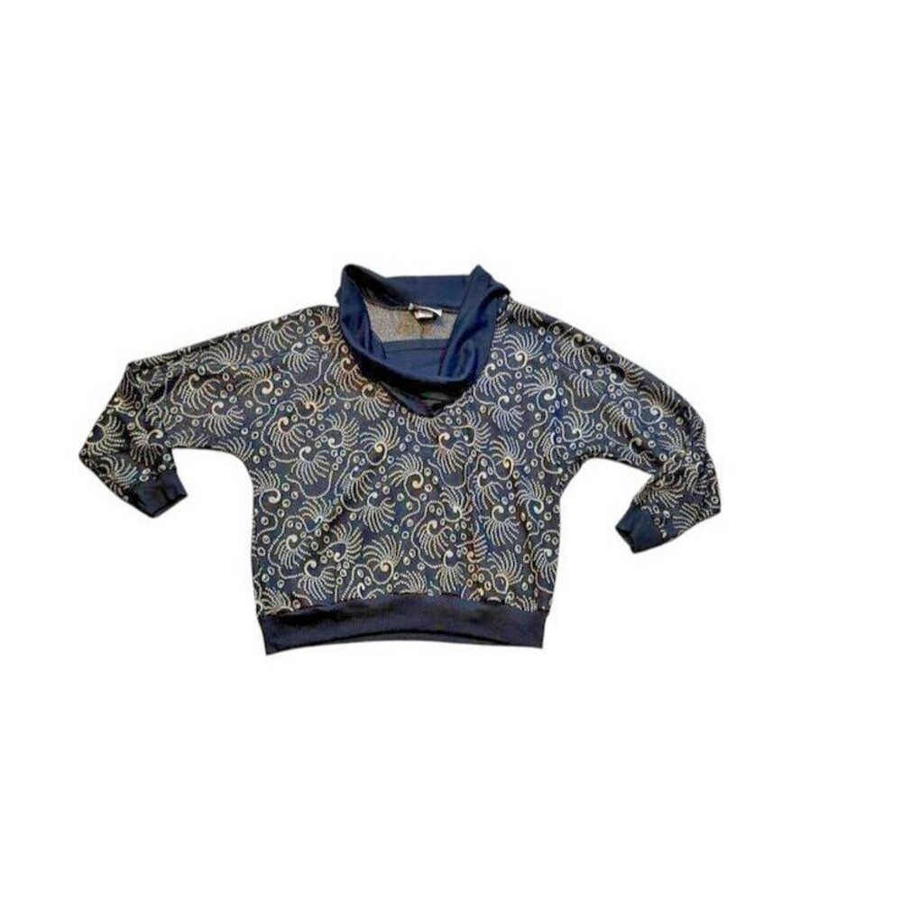 VTG AREO Saks 5th Avenue Sweater Women Size Large Jacquard Turtleneck Gold Black